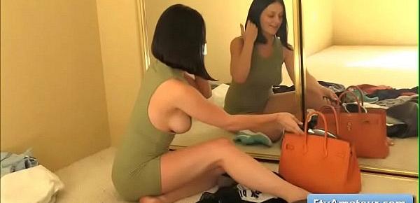  Sexy natural busty teen brunette amateur Tracy reveal her sexy body while she tries a few clothes